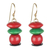 Wood dangle earrings, 'Boho Pebbles' - Red and Green Stacked Sese Wood Beaded Dangle Earrings