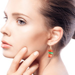 Wood dangle earrings, 'Boho Pebbles' - Red and Green Stacked Sese Wood Beaded Dangle Earrings
