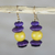 Ohrhänger aus Holz - Gelbe und lila Sese Holzkiesel Perlen Ohrhänger