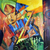 Spiel die Musik – Signiertes kubistisches Gemälde eines Musikers aus Ghana