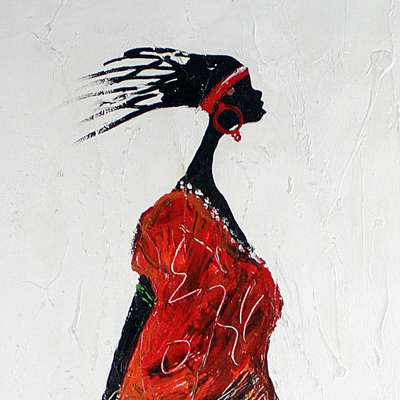 'Mommy' - Pintura expresionista de una mujer vestida de rojo de Ghana