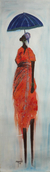 'Umbrella' - Signed Painting of a Woman with an Umbrella from Ghana