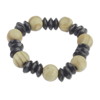 Brown and Black Sese Wood Beaded Stretch Bracelet from Ghana