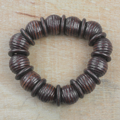 Wood beaded stretch bracelet, Royal Rings in Dark Brown