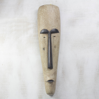 Máscara de madera africana - Máscara de madera de sésé africana larga hecha a mano de Ghana