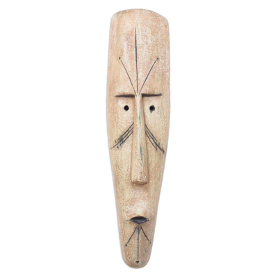 Handcrafted Long African Sese Wood Mask from Ghana