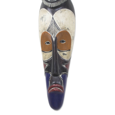 Afrikanische Holzmaske - Handgeschnitzte afrikanische Maske mit Fangzähnen aus Sese-Holz