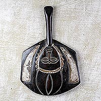 Wood wall art, 'Guro Horns' - Sese Wood Wall Art Hand Carved Decorative Fan from Ghana