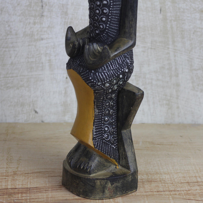 Wood sculpture, 'Regal Mother' - Hand Carved Sese Wood Regal Sitting Mother Sculpture