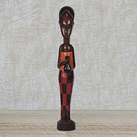 Wood sculpture, 'Woman of Virtue' - Hand Carved Sese Wood Mother and Child Tabletop Sculpture
