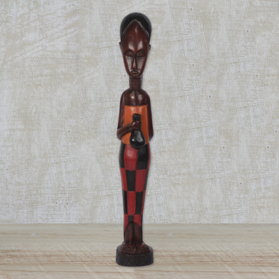 Escultura de madera - Escultura de mesa de madre e hijo de madera de sesé tallada a mano