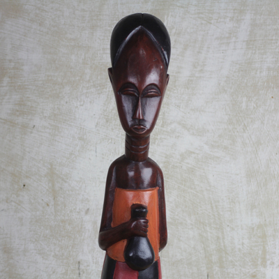 Wood sculpture, 'Woman of Virtue' - Hand Carved Sese Wood Mother and Child Tabletop Sculpture