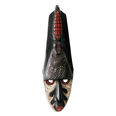 Afrikanische Holzmaske - Handgeschnitzte Krokodil- und Giraffenmaske aus afrikanischem Sese-Holz