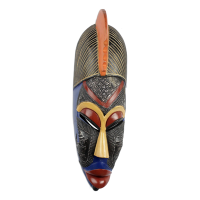 African wood mask, 'Free Wanderer' - Ghanaian Hand Carved African Sese Wood Freedom Mask