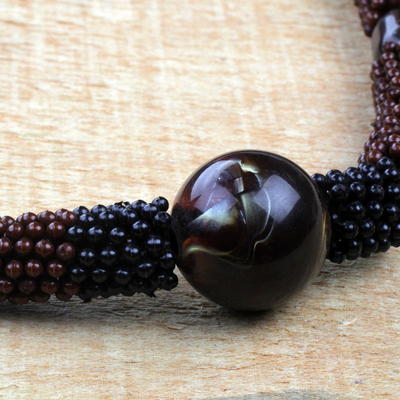 Recycled plastic beaded pendant necklace, 'Kae Me' - Recycled Plastic Beaded Pendant Necklace from Ghana