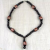 Wood beaded pendant necklace, 'Strong Ohene' - Handcrafted Sese Wood Beaded Pendant Necklace from Ghana