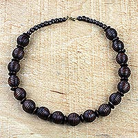 Wood beaded necklace, 'Good Friends' - Handcrafted Sese Wood Beaded Necklace from Ghana