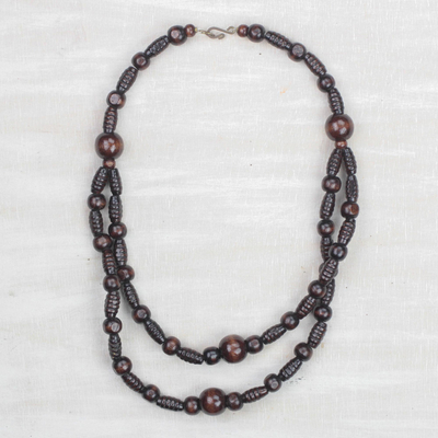 Wood beaded necklace, Sisterhood
