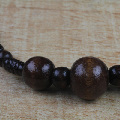Wood beaded pendant necklace, 'Village Love' - Handmade Sese Wood Beaded Pendant Necklace from Ghana