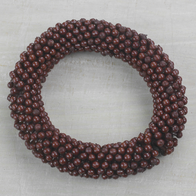 Recycled glass beaded stretch bracelet, 'Bold Ohene' - Recycled Glass Beaded Stretch Bracelet from Ghana