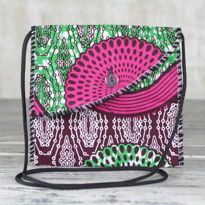 Cotton sling bag, 'Otherworldly Beauty' - Multicolored Printed Cotton Shoulder Bag from Ghana