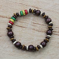 Wood beaded stretch bracelet, 'Earthen Landscape' - Natural and Multi-Color Wood Beaded Stretch Bracelet