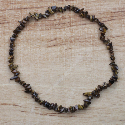 Tiger's eye beaded necklace, 'Wild Stone' - Tiger's Eye Long Beaded Necklace from Ghana