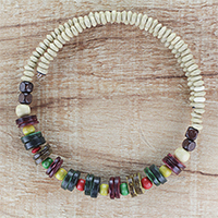 Wood beaded wrap necklace, 'Color Contentment' - Multi-Color Wood Bead and Disc Wrap Necklace