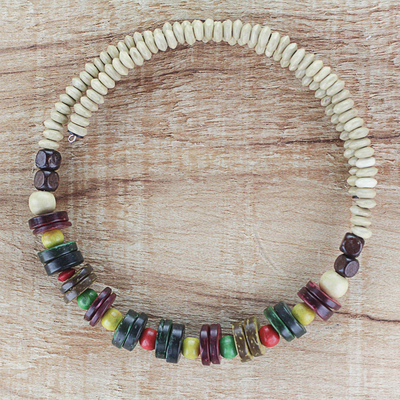 Wood beaded wrap necklace, 'Color Contentment' - Multi-Color Wood Bead and Disc Wrap Necklace