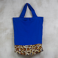 Baumwoll-Einkaufstasche, „Leafy Shopper“ – Baumwoll-Einkaufstasche mit Blattmotiv-Aufdruck aus Ghana