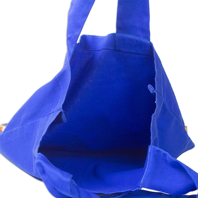 Einkaufstasche aus Baumwolle - Einkaufstasche aus bedruckter Baumwolle mit Blattmotiv aus Ghana
