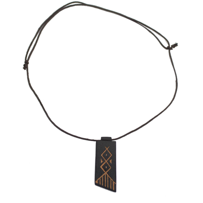 Wood pendant necklace, 'African Comb' - Long Sese Wood Pendant Necklace Hand Crafted in Ghana
