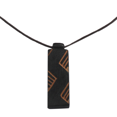 Wood pendant necklace, 'Move in Rhythm' - Long Sese Wood Pendant Necklace Hand Crafted in Ghana