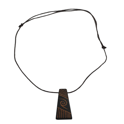 Long Sese Wood Pendant Necklace Hand Crafted in Ghana
