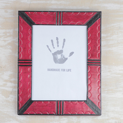 Leather photo frame, 'Passionate Memories' (8x10) - Handcrafted Leather Photo Frame in Red from Ghana (8x10)