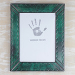 Leather photo wall frame, 'Green Curves' (8x10) - Handcrafted Green Leather Photo Frame from Ghana (8x10)