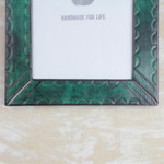 Leather photo wall frame, 'Green Curves' (8x10) - Handcrafted Green Leather Photo Frame from Ghana (8x10)