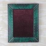 Leather photo wall frame, 'Green Curves' (8x10) - Handcrafted Green Leather Photo Frame from Ghana (8x10)
