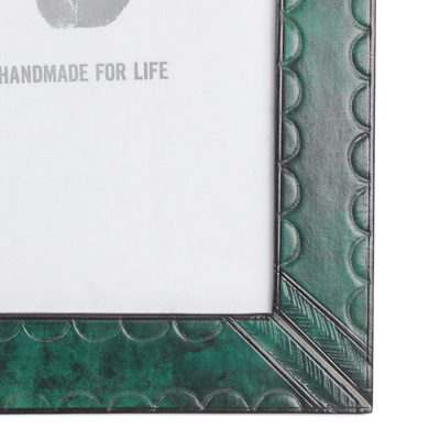 Leather photo wall frame, 'Green Curves' (8x10) - Handcrafted Green Leather Photo Frame from Ghana (8x10)
