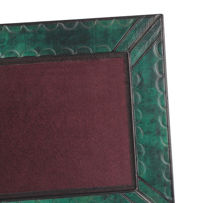 Leather photo wall frame, 'Green Curves' (8x10) - Handcrafted Green Leather Photo Frame from Ghana (8x10)
