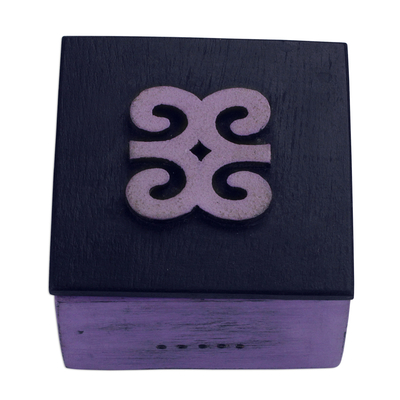 Caja decorativa de madera - Caja de madera decorativa ghanesa tallada a mano con motivo Adinkra