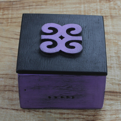 Caja decorativa de madera - Caja de madera decorativa ghanesa tallada a mano con motivo Adinkra