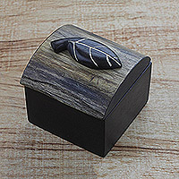 Wood decorative box, 'Nature's Keepsake' - Hand Carved Ghanaian Decorative Wood Box with Leaf Motif