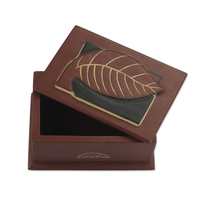 Wood decorative box, 'Memories of Nature' - Hand Carved Ghanaian Decorative Wood Box with Leaf Motif