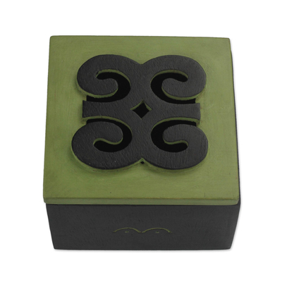 Caja decorativa de madera - Caja decorativa de madera ghanesa tallada a mano con motivo Adinkra