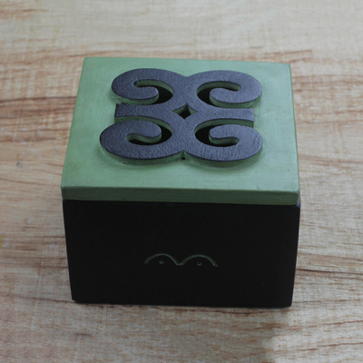 Wood decorative box, 'Adinkra Memories' - Hand Carved Ghanaian Decorative Wood Box with Adinkra Motif
