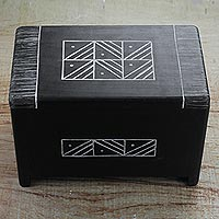 Wood decorative box, 'Keeper of Memories' - Handmade Black Decorative Canary Islands Juniper Wood Box