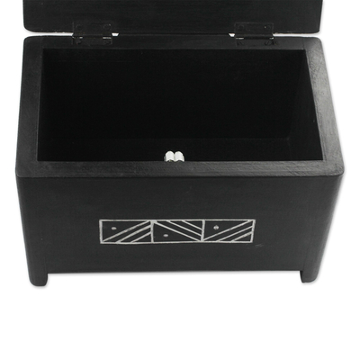 Wood decorative box, 'Keeper of Memories' - Handmade Black Decorative Canary Islands Juniper Wood Box