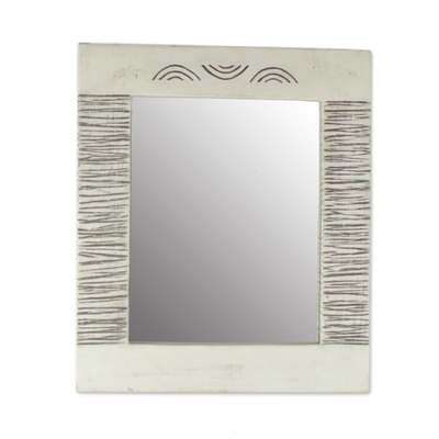 Wood wall mirror, 'Reflections of You' - Handcrafted Wood Wall Mirror from West Africa