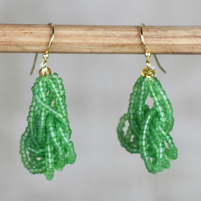 Recycled glass beaded dangle earrings, 'Vivacious Verdant' - Green Recycled Glass Beaded Dangle Earrings from Ghana